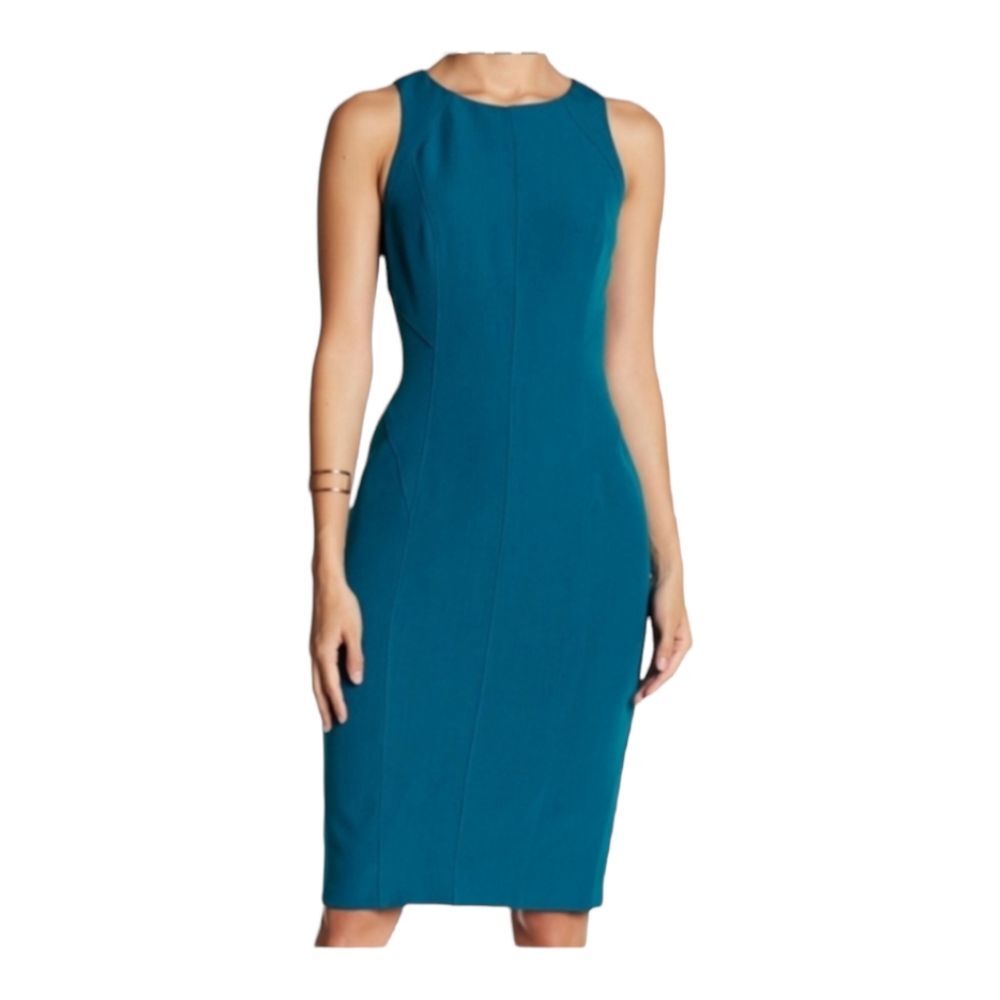 Adrianna Papell women’s size 10 jewel neck sleeveless teal sheath dress lined